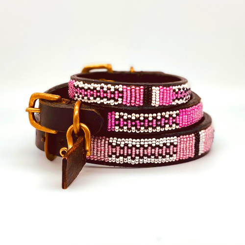 Cool dog collars Trendy dog collars Fancy dog collars Leather beaded dog collars Shop dog collars Pink beaded dog collars Fun dog collars Brass buckle dog collars Isla Tribes dog collars Hundehalsbänder  Edit alt text